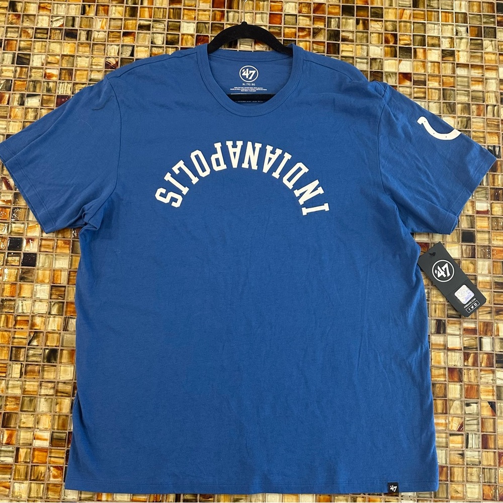 NWT Men’s Indianapolis Colts ‘47 Upside Down Logo Short Sleeve T-Shirt~XL~$38